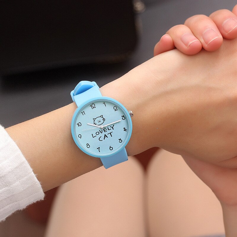 Cartoon Kids Quartz Watch Silicone Candy Color Student Watch Girls Clock Fashion Cat Watches Children Wristwatch Ladies Watch 1
