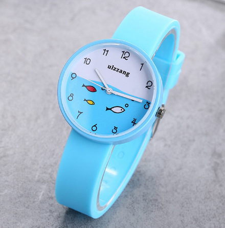 Children Watch For Girls Color Silicone Strap Fashion Quartz Wristwatch Fish Dial Cartoon Kids Clock 1