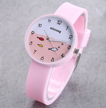 Children Watch For Girls Color Silicone Strap Fashion Quartz Wristwatch Fish Dial Cartoon Kids Clock 1
